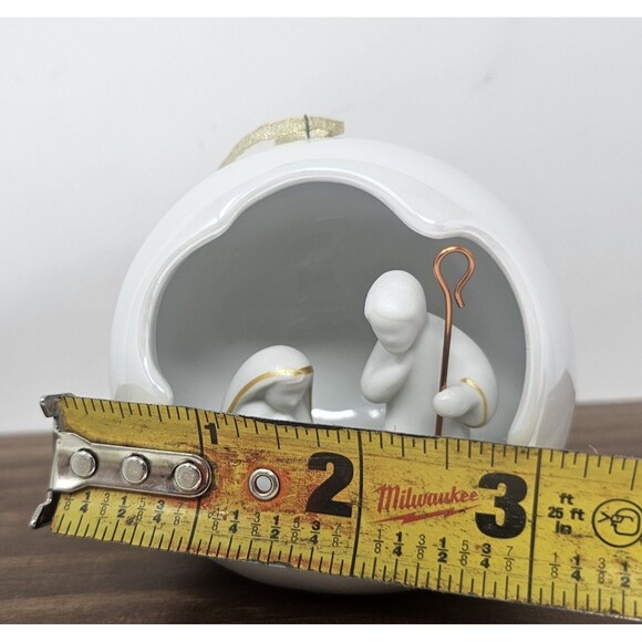 Apple Tree Designs Holy Nativity Scene Porcelain White & Gold Lighted Ornament - Picture 9 of 10